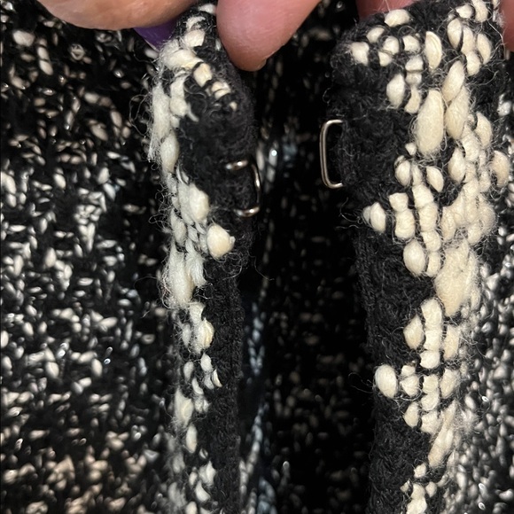 Talbots long cardigan sweater jacket textured knit black white chunky stretchy S - Picture 5 of 14